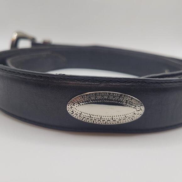 Black Leather Belt Mens 36 Silver Western Buckle Textured Concho Cowboy Rodeo - Picture 4 of 7